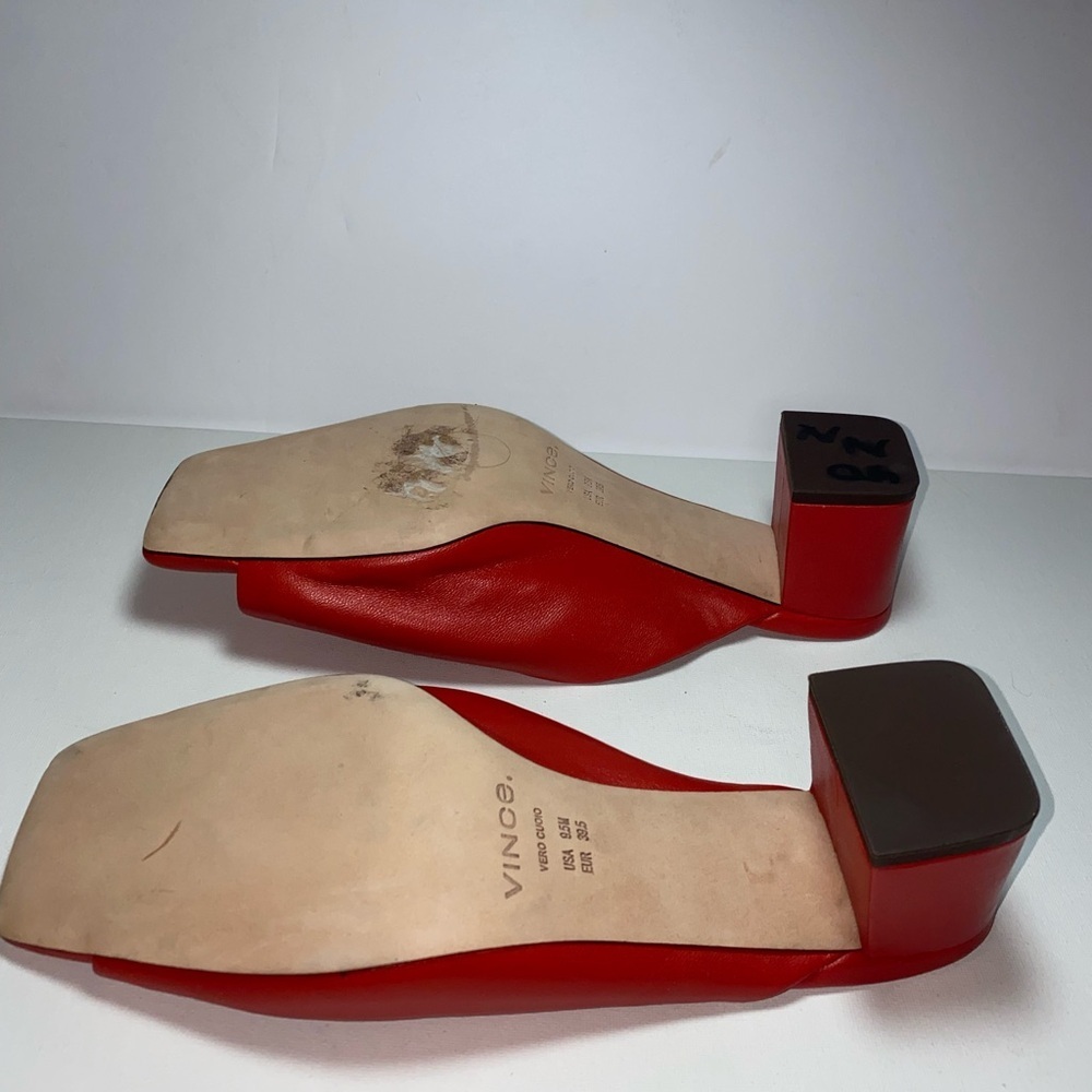 Vince Never Worn Designer Luxury Red Elizabeth Leather Open Toe Block Heel Mules - Picture 9 of 10